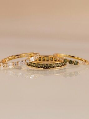 Gorgeous Gold/Diamond/Emerald gemstone Stackable Ring Set (3 pieces)